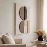 Textured DUAL ARC Wall Art showing 3D shadows beside a living room table.