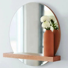 Round mirror with shelf
