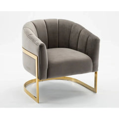 Gray armchair with gold frame on a white background