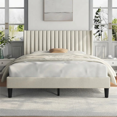 Front view of Zama Home Store Beige Poshish bed in a bright room with windows