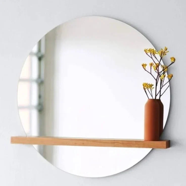 Round mirror with shelf