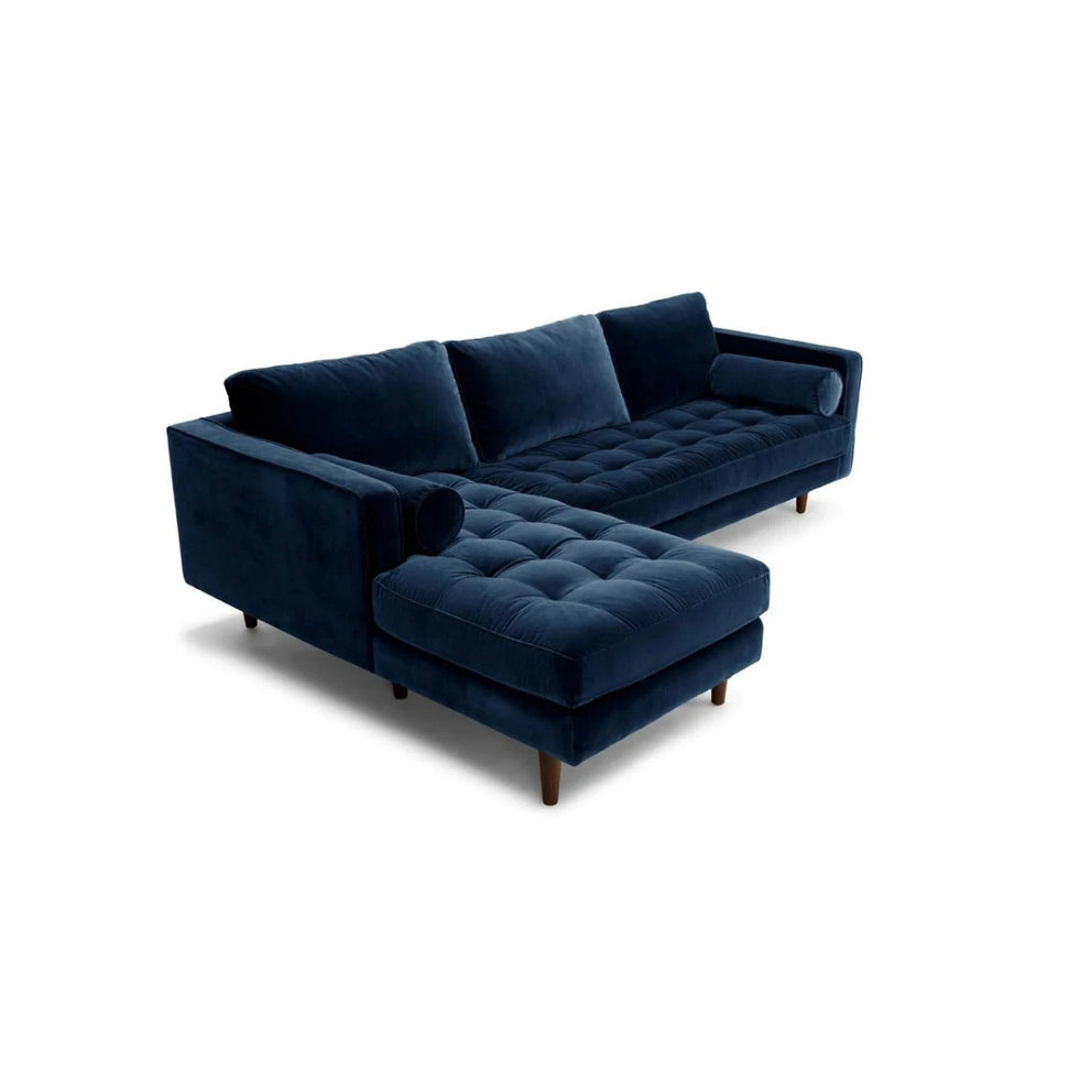 Navy blue sectional sofa on a white background