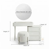Strata Modular Vanity technical drawing showing dimensions: 31 inch height, 48 inch width, 18 inch depth, and 30 inch round mirror.
