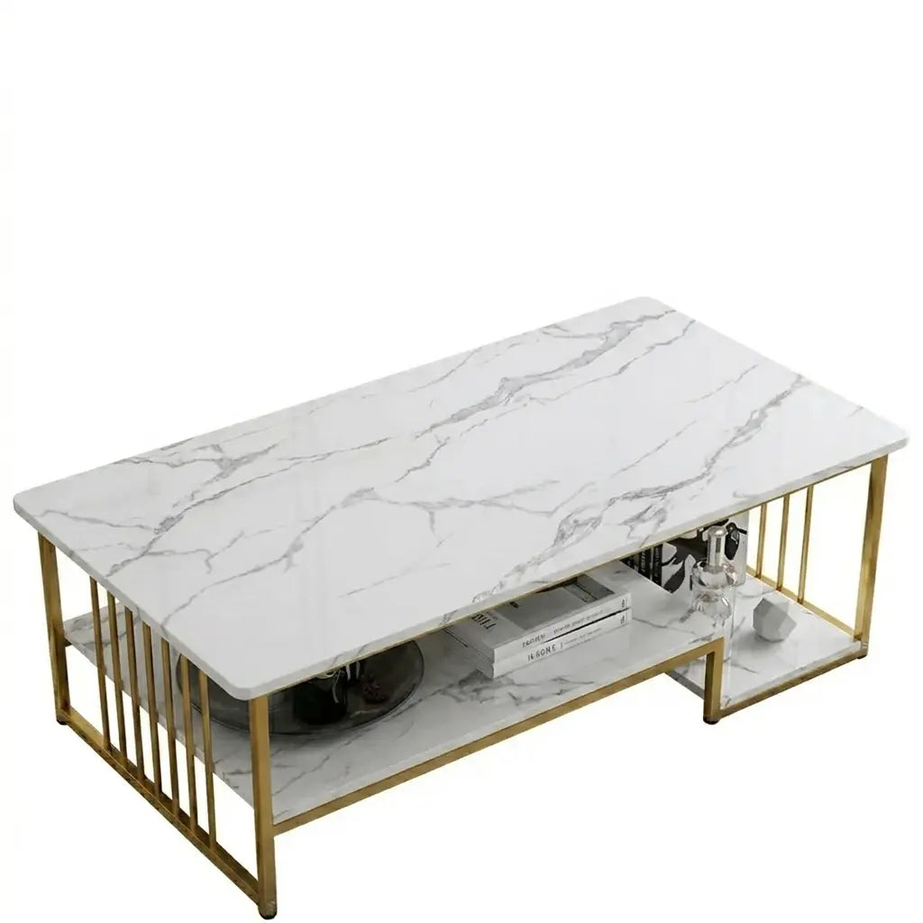 Two-layer Center Table With Gold Frame Zamahomestores