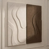 BOUCLE FLOW Wall Art showing 3D textured white and brown panels at an angle.
