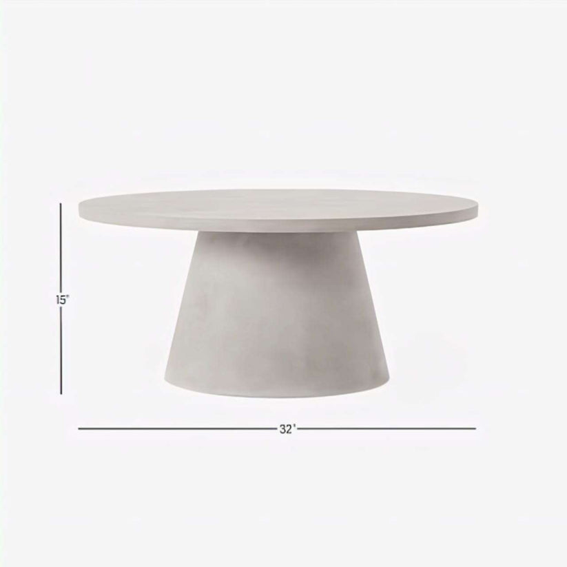 Round concrete table with dimensions on a white background