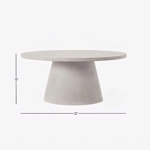Round concrete table with dimensions on a white background