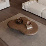 Wooden coffee table with decorative items in a living room setting