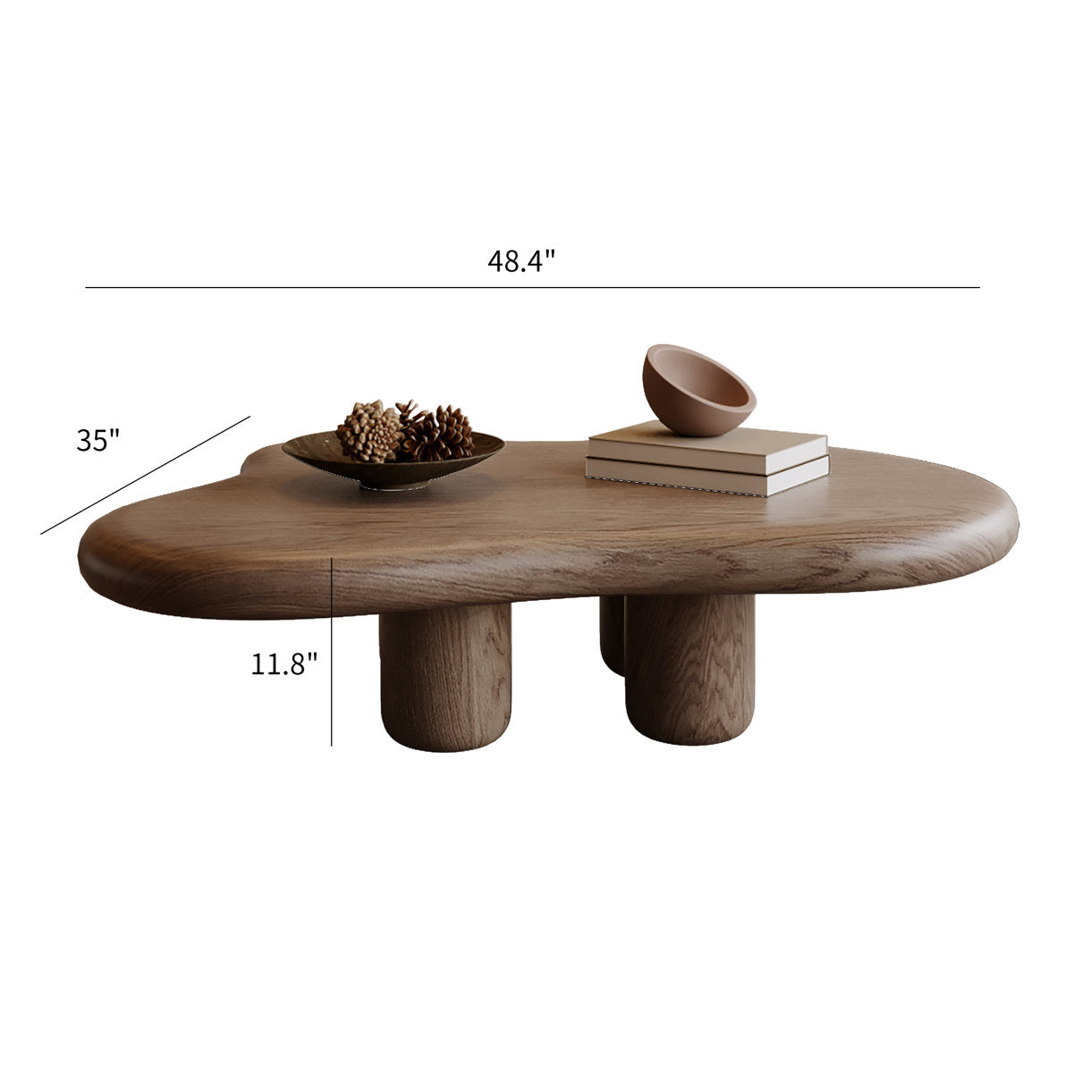 Wooden coffee table with measurements on a white background