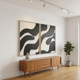 SELENE Wall Art set hanging above a wooden console table in a stylish living room.