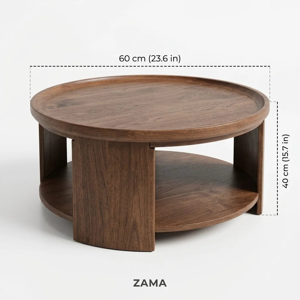 Dimension chart for Zama Home Store oval center table showing 60 cm width and 40 cm height