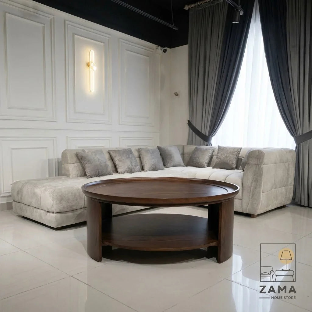 Modern oval center table by Zama Home Store in a modern interior front view