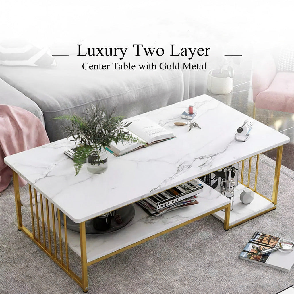 Two-layer Center Table With Gold Frame